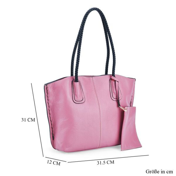 2er-Set Echtleder-Shopper, stilvolle Handtaschen mit passendem Rei&szlig;verschluss-Etui, Rosa image number 10