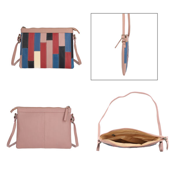 100% echte Leder Patchwork Umhängetasche, Rosa image number 4
