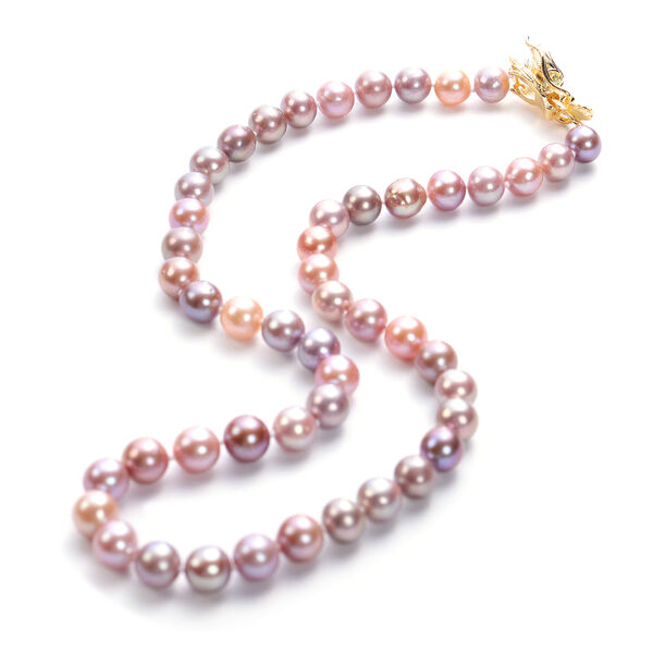 Mehrfarbige Edison Perle mit Drachen Schlie&szlig;e, Nat&uuml;rlicher Chromdiopsid Halskette ca. 50 cm lange 925 Silber Gelb Vermeil image number 2