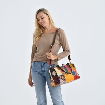 Chaos by Elsie Echtleder Crossbody-Tasche mit RFID-Schutz, 34x19x22cm, Kroko-Pr&auml;gung mit Rautenmuster, mehrfarbig