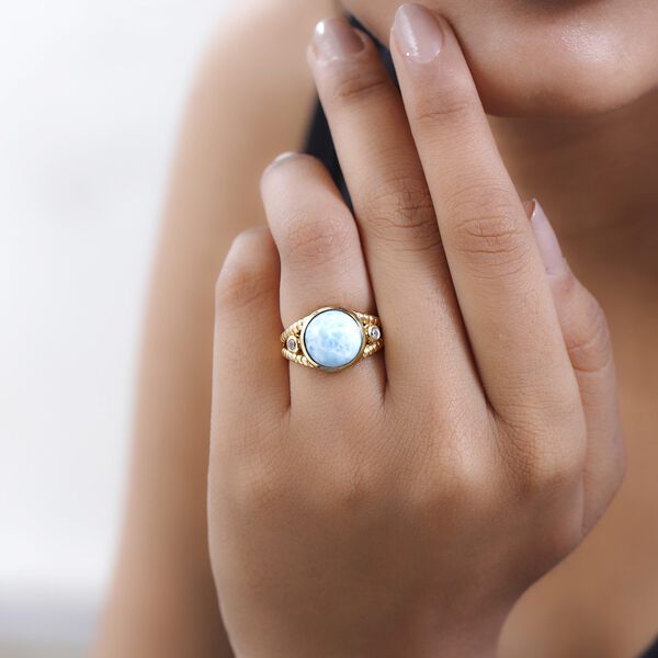 Larimar, wei&szlig;er Zirkon Ring, 925 Silber vergoldet, (Gr&ouml;&szlig;e 19.00), ca. 6.13 ct image number 2