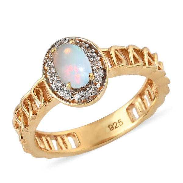 Nat&uuml;rlicher &Auml;thiopischer Opal und Zirkon Ring 925 Silber vergoldet  ca. 0,45 ct image number 4