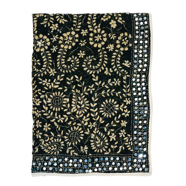 Bestickter, handgearbeiteter Schal aus Viskose, Schwarz image number 3