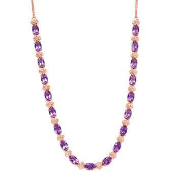 GP - AAA Rose De France Amethyst, Wei&szlig;er Zirkon Halskette ca. 45 cm 925 Silber 750 Ros&eacute;gold Vermeil ca. 15,61 ct.