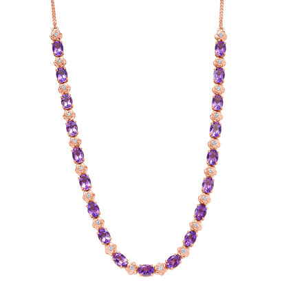 GP - AAA Rose De France Amethyst, Wei&szlig;er Zirkon Halskette ca. 45 cm 925 Silber 750 Ros&eacute;gold Vermeil ca. 15,61 ct.