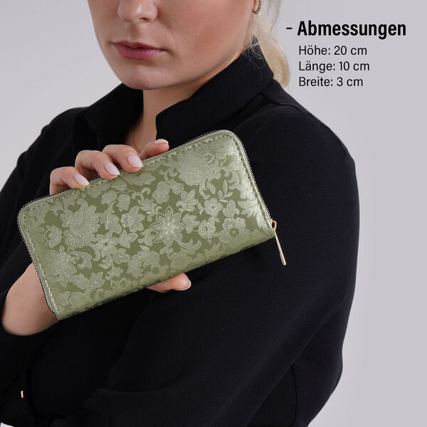 Brieftasche mit Renaissance-Pr&auml;gung und RFID-Schutz, 20x10x3 cm, Gr&uuml;n image number 4