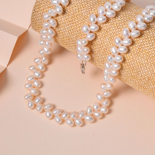 Wei&szlig;e S&uuml;&szlig;wasser Perle Halskette ca. 45 cm 925 Silber rhodiniert image number 2