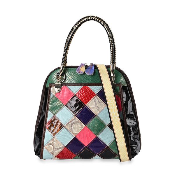 Chaos by Elsie - 100% Echtleder Patchwork Tasche mit RFID schutz, 31x28x12 cm, Patchwork