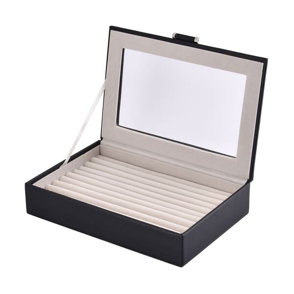 100 Steckplatz Ring Koffer mit Glas Fenster und Kunstleder Polster, 27x18x6 cm, schwarz image number 5