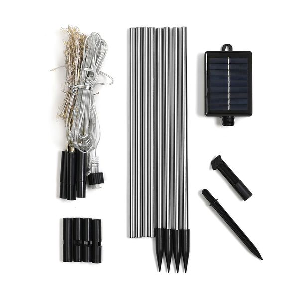 4er-Set Solar-Gartenlichter in Feuerwerksform mit 8 Leuchtmodi und Lichtsensor, mit Erdspieß, 80 cm, Schwarz