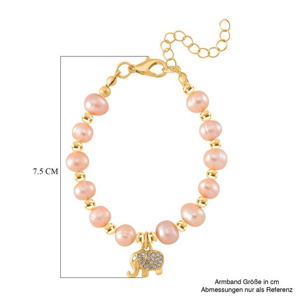 Pfirsich S&uuml;&szlig;wasser Perle und Kristall Armband in Goldton image number 5