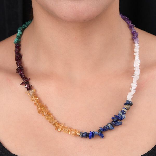 Mehrfarbig Edelsteine Halskette 50 cm Lange 925 Silber rhodiniert ca. 125,10 ct image number 2