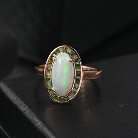 D’Joy AA natürlicher, äthiopischer Welo Opal und grüner Diamant Ring - 2,75 ct.