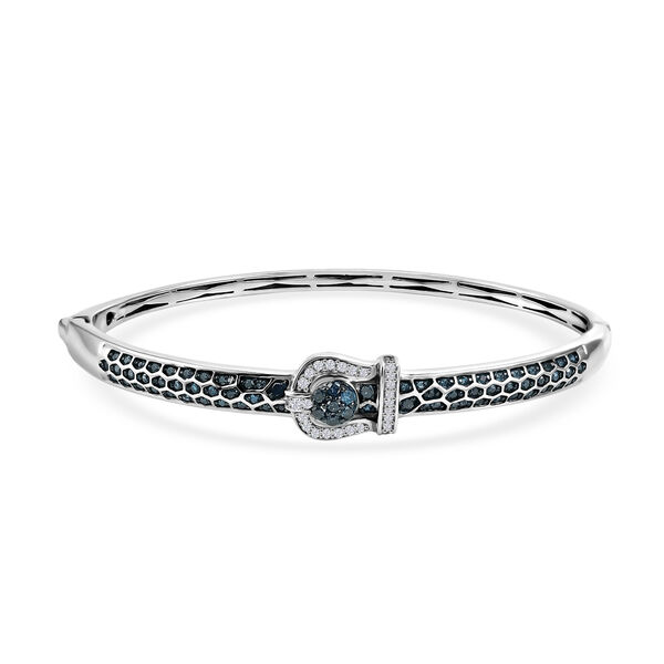 D'Joy Blauer Diamant Armreif ca. 19 cm 925 Silber Rhodiniert (10-15 Werktage Lieferzeit) ca. 0.99 ct