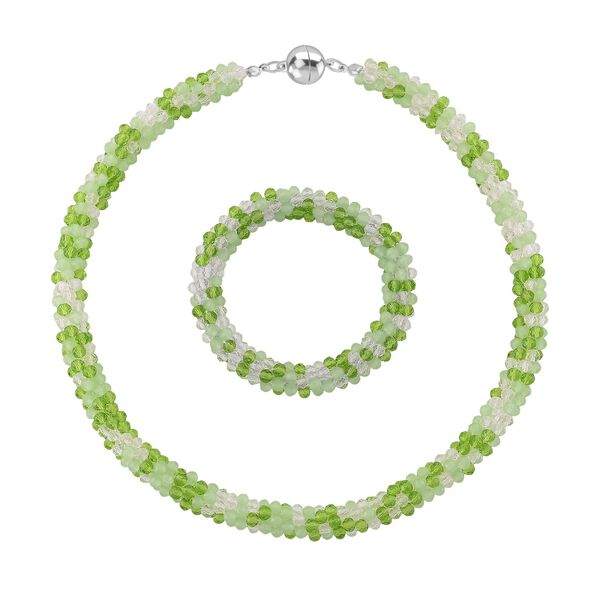 2er Set - Weißer Kristall Halskette und Armband, Grün image number 0