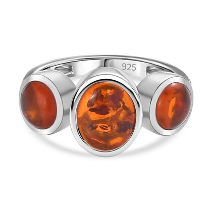 Nat&uuml;rlicher baltischer Bernstein Ring, 925 Silber rhodiniert, (Gr&ouml;&szlig;e 17.00) ca. 1.47 ct