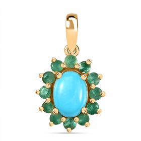 AA Sleeping Beauty Türkis, Kagem Sambischer Smaragd Anhänger 925 Silber 750 Gelbgold Vermeil ca. 1.61 ct