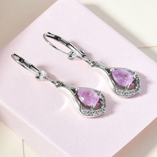 Fissure gef&uuml;llt Rosa Saphir und Zirkon Ohrh&auml;nger 925 Silber platiniert ca. 1,25 ct&nbsp; image number 2