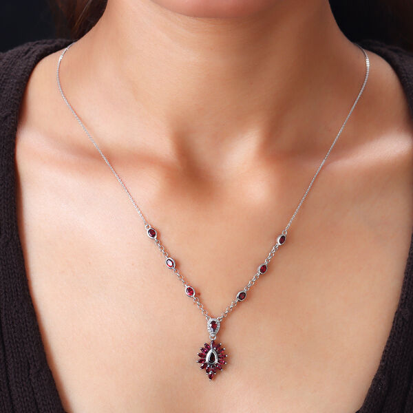 Anthill Granat und Zirkon-Halskette, 45 cm, 925 Silber platiniert ca. 3,65 ct image number 2