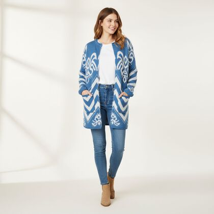 Extra-Weich Winter-Cardigan mit Taschen, Strick, Langarm, Offene Vorderseite, Einheitsgr&ouml;&szlig;e,hellblau