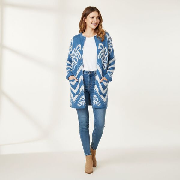 Kuscheliger Winter-Cardigan mit 2 Taschen, Einheitsgr&ouml;&szlig;e, blau