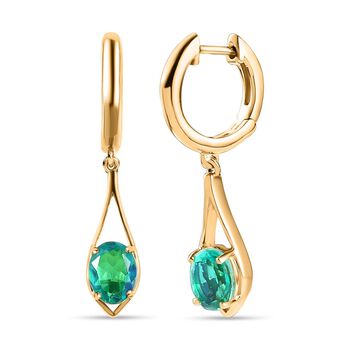 Pfau Quarz Triplette Ohrringe, 925 Silber Gelbgold Vermeil, ca. 3.04 ct