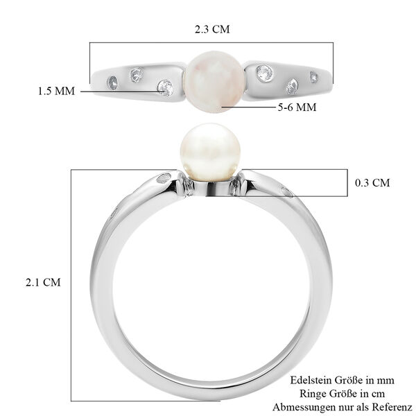 Japanische Akoya Perle und Zirkon Ring 925 Silber rhodiniert  ca. 0,13 ct image number 6