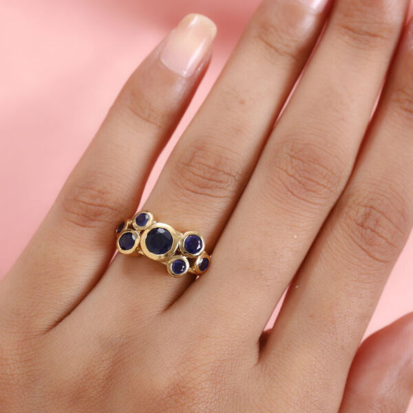 Fissure gefüllt blauer Saphir Ring 925 Silber 585 Vergoldet image number 3