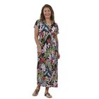 Midaxi-Kleid mit gesmokter Taille und Flatterärmeln, One Size, schwarz mit roten Blumen