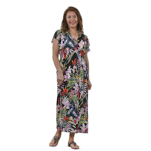 Midaxi-Kleid mit gesmokter Taille und Flatterärmeln, One Size, Schwarz image number 0