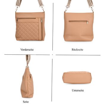 Crossbody-Tasche mit Steppmuster und Schultergurt, 3 Rei&szlig;verschlussf&auml;cher, 21x13x7,5cm, Beige