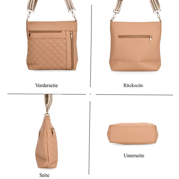 Crossbody-Tasche mit Steppmuster und Schultergurt, 3 Rei&szlig;verschlussf&auml;cher, 21x13x7,5cm, Beige image number 4