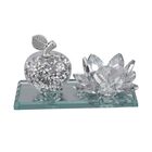 The 5th Season - Kristall-Apfel und Lotusbl&uuml;te auf verspiegeltem St&auml;nder, 11x6x7cm, Silber