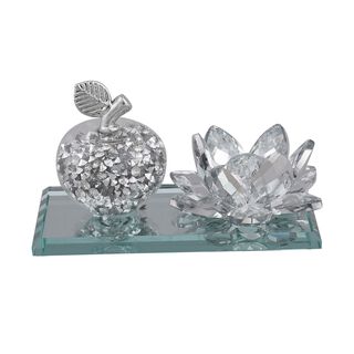 The 5th Season - Kristall-Apfel und Lotusblüte auf verspiegeltem Ständer, 11x6x7cm, Silber