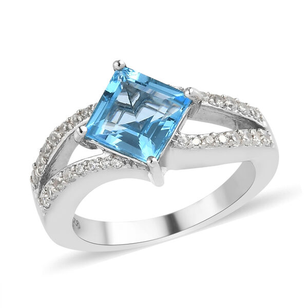 Schweizer Blautopas und Zirkon Ring 925 Silber platiniert  ca. 2,54 ct image number 4