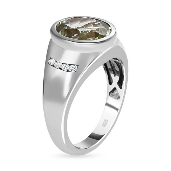 AAA Prasiolite, weißer Zirkon Ring, 925 Silber platiniert (Größe 17.00) ca. 3.52 ct image number 5