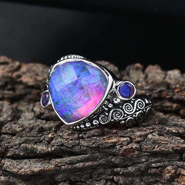 Sajen Silber-Opal Dublett, Regenbogen Lavendel Ring 925 Silber rhodiniert (Gr&ouml;&szlig;e 18.00) ca. 6.19 ct image number 1