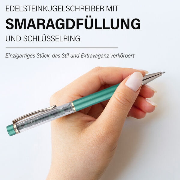 Premium Kollektion: Smaragd Kugelschreiber mit zus&auml;tzlicher Mine und Schl&uuml;sselanh&auml;nger image number 2