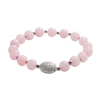 Rosenquarz und wei&szlig;es Zirkonia Armband, ca. 16.5 cm, Kupfer ca. 62,50 ct