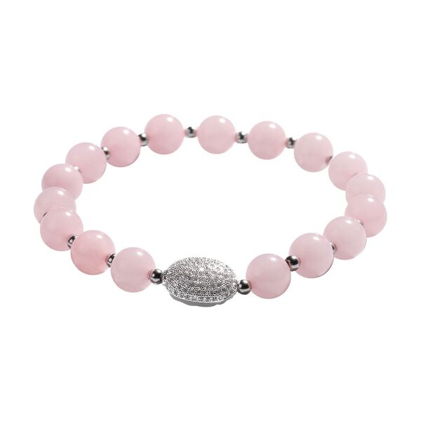 Rosenquarz und wei&szlig;es Zirkonia Armband, ca. 16.5 cm, Kupfer ca. 62,50 ct