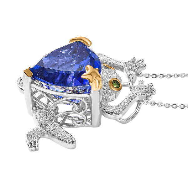 GP Trifono Kollektion- Tansanit-Farbe Quarz, Chromdiopsid und blauer Saphir zweifarbiger Ring und Anh&auml;nger mit 50cm Kette image number 8