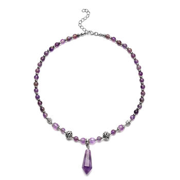 Afrikanische Amethyst-Halskette, ca. 45 cm, silberfarben ca. 101,00 ct