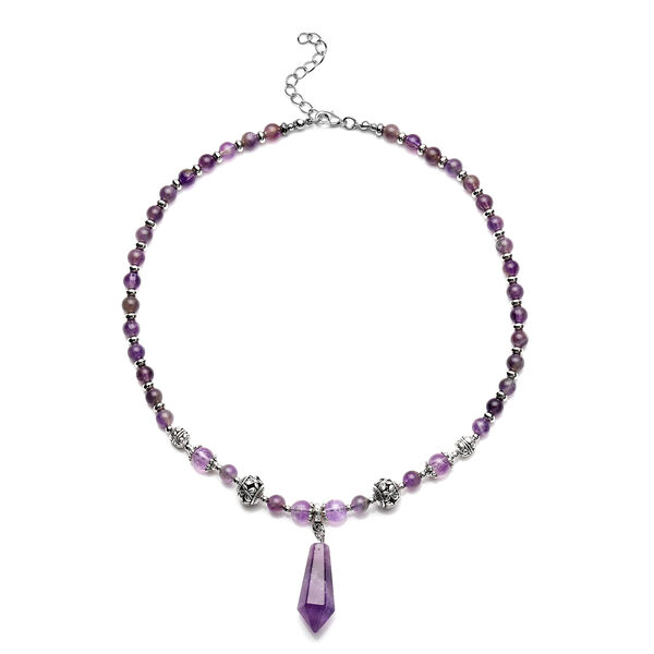 Afrikanische Amethyst-Halskette, ca. 45 cm, silberfarben ca. 101,00 ct