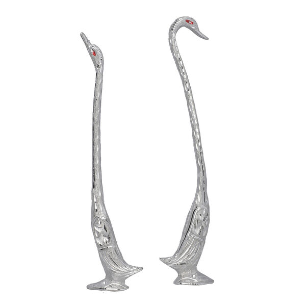 2er Set Deko Schwäne aus Aluminium, 8x4x34 und 7x3x30 cm, Silber image number 3