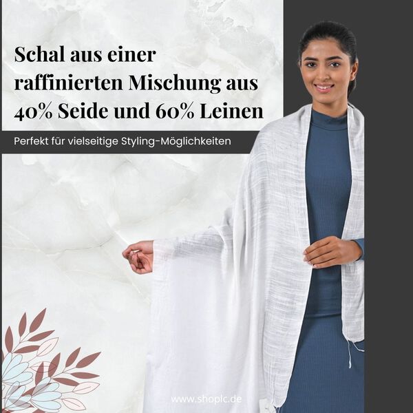 Modischer Schal aus 40% Seide und 60% Leinen, 70x200 cm, Elfenbeinfarben image number 2