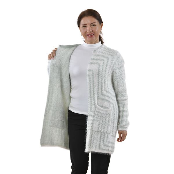 Kuschelig weicher und langer Cardigan mit Taschen, One Size, Geometrisches Muster, gr&uuml;n image number 5