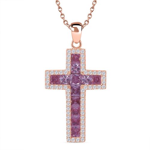 LUSTRO STELLA - Rosa Zirkonia Anhänger mit Kette, 925 Silber rosévergoldet, ca. 2.78 ct image number 0
