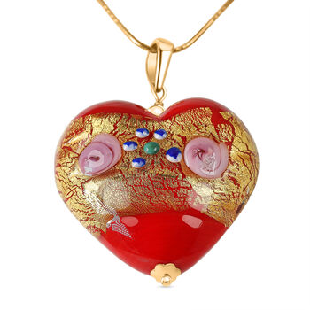 IL MURANO DI FRANCESCA - Red Fiorato Herz Anh&auml;nger 925 Silber 750 Gelb Vergoldet