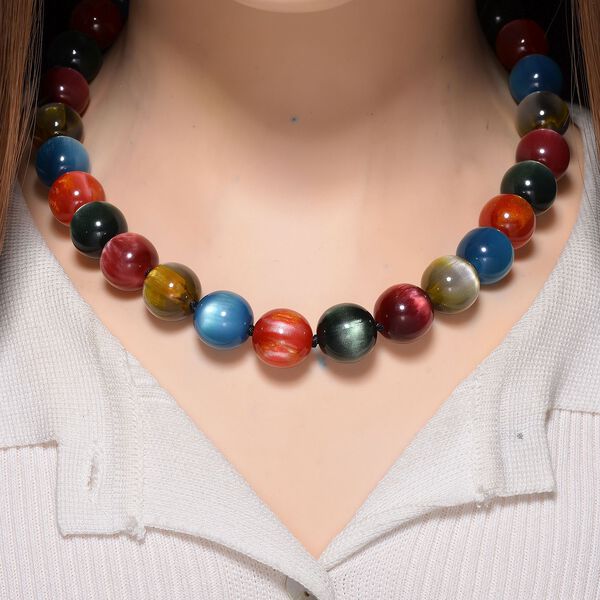 Simuliertes flexibles mehrfarbiges Katzenauge Armband und 45+5cm Halskette image number 2