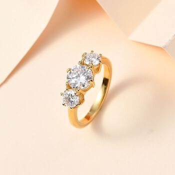 Moissanit Ring, 925 Silber 750 Gelbgold Vermeil - 2,06 ct.